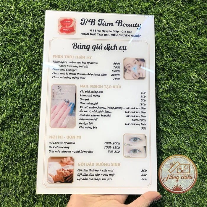 Bảng Menu,bảng giá dịch vụ cho cửa hàng,Spa,Nails,Mi làm bằng mica chống  thấm nước - Thiết kế theo yêu cầu