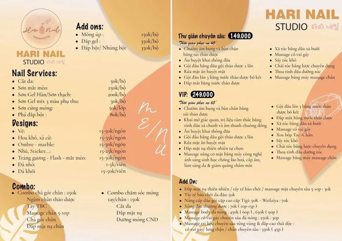 Bảng giá dịch vụ - Hari Nail Studio