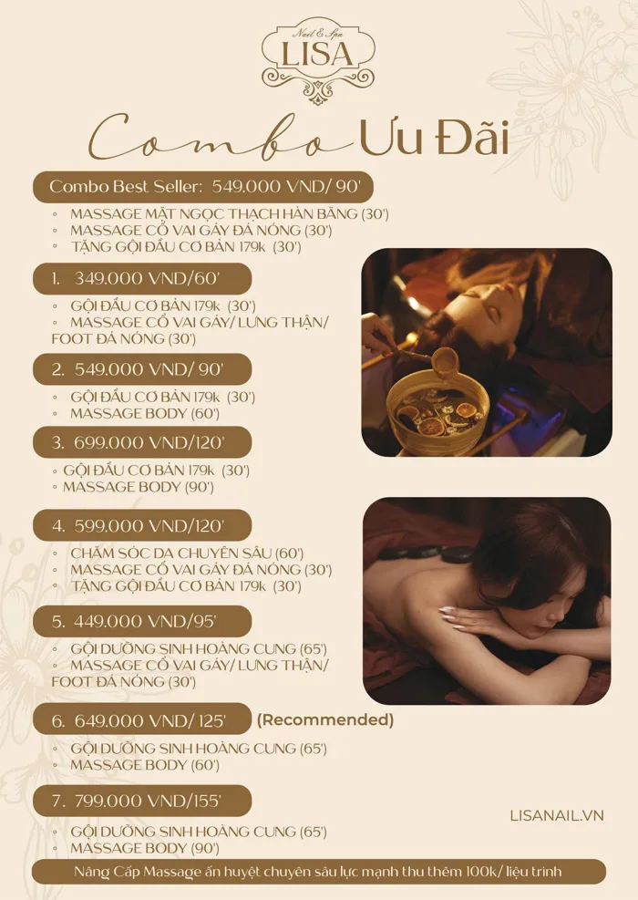 Bảng Giá Dịch Vụ Làm Nail, Gội Đầu, Massage, Triệt Lông Tại Lisa Spa