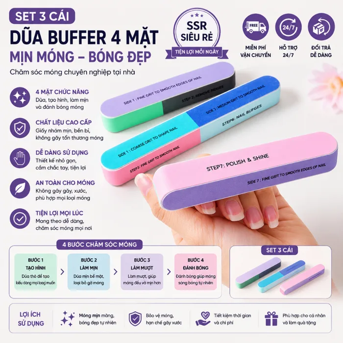 Dũa Móng Tay 6 Mặt (SET 3 Thanh) Chuyên Dụng làm sạch móng tay làm nail  đánh bóng | Shopee Việt Nam