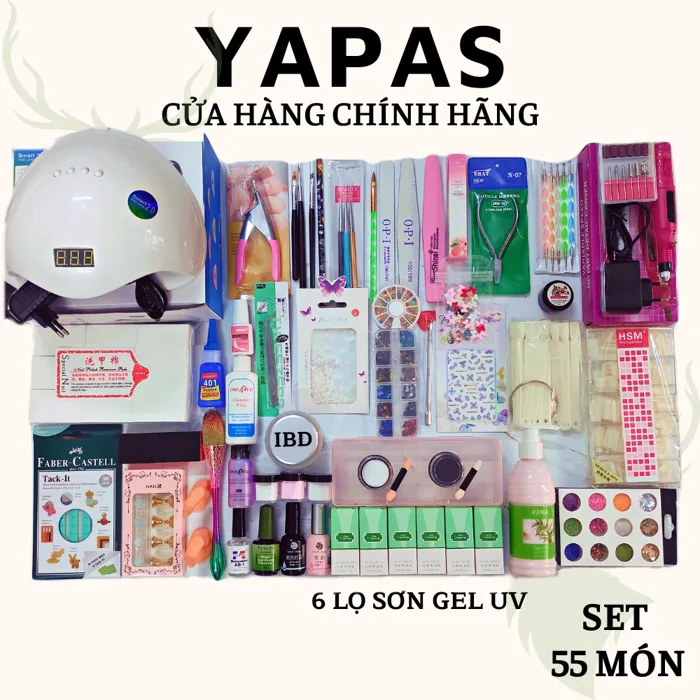 Combo làm nail đầy đủ cơ bản bộ dụng cụ nail 55 món chính hãng, Set làm  móng học nail cá nhân tại nhà chuyên nghiệp