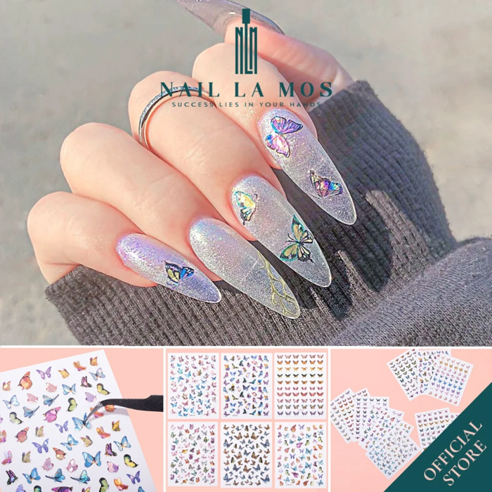 Miếng dán móng tay 3D dạ quang chủ đề con bướm – NAIL LA MOS