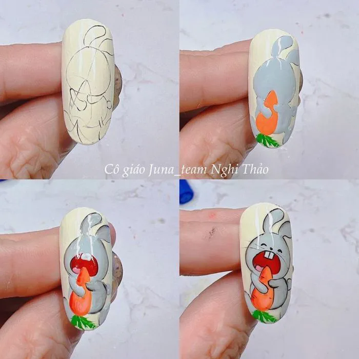 Hướng dẫn vẽ hoạt hình nail | Nghi thảo nail, Mẫu nail hoạt hình, Thiết kế  móng