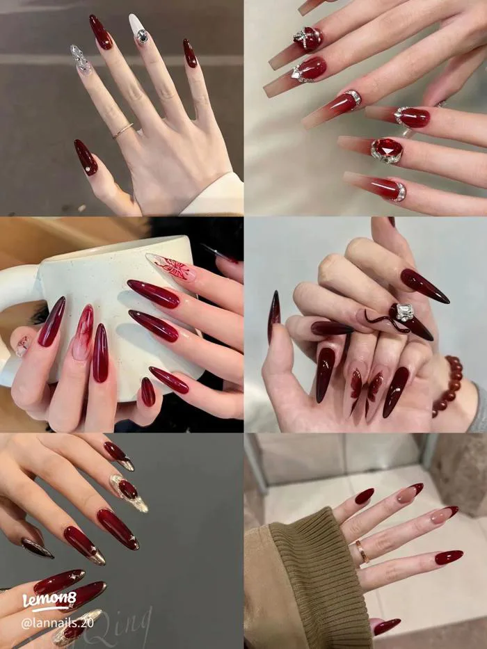 99+ mẫu nail đỏ sang chảnh 2024: đỏ rượu, đỏ mận, móng nhọn siêu quyến rũ