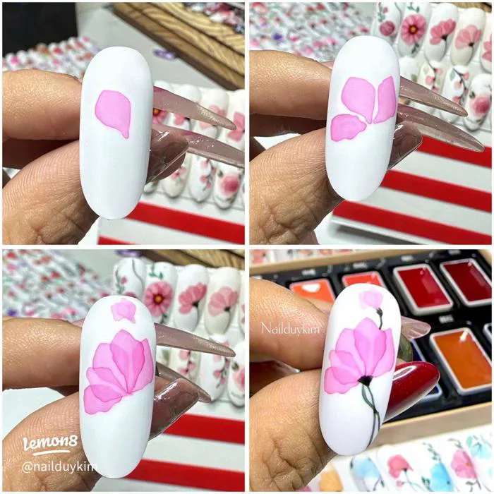 Mẫu nail hoa màu nước nhẹ nhàng: Cách vẽ móng tay đẹp đơn giản