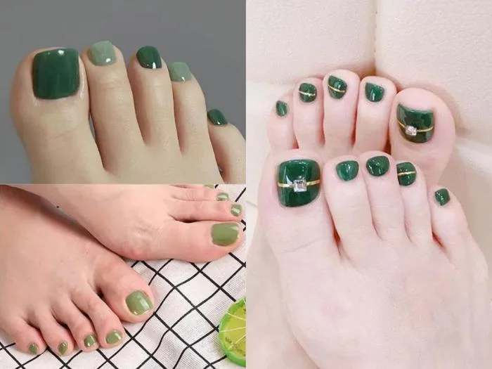 20+ nail móng chân đẹp màu xanh rêu sang chảnh