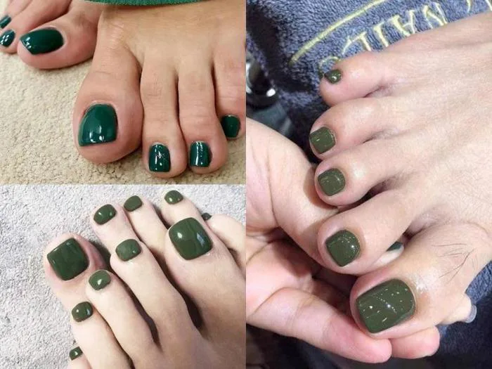 20+ nail móng chân đẹp màu xanh rêu sang chảnh