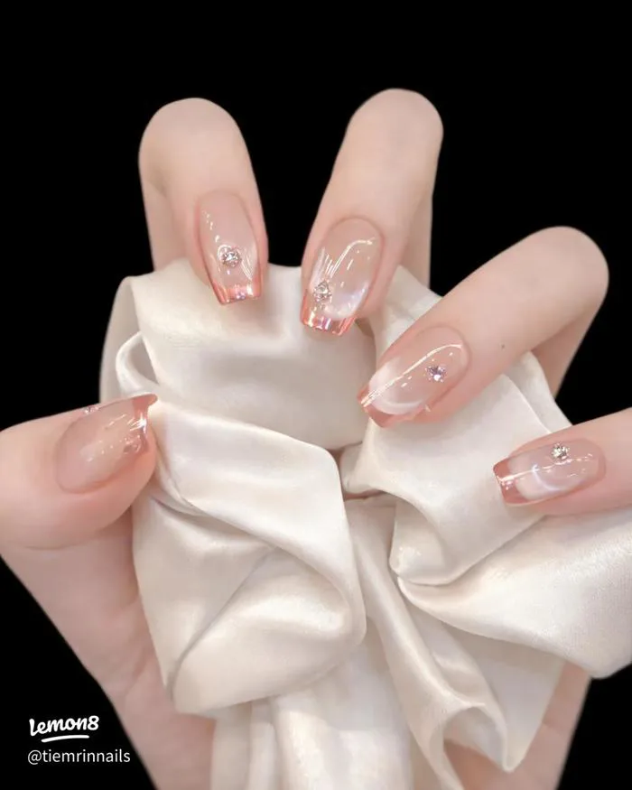30+ mẫu nail móng ngắn, móng vuông nâu – hồng mắt mèo sang chảnh cho nàng