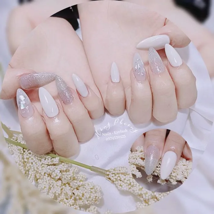 Nail trắng, mẫu nail trắng, móng nhọn trắng