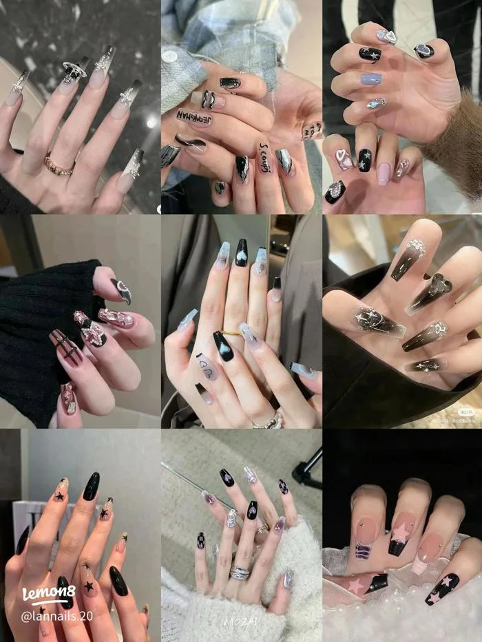 25+ mẫu nail đen cá tính: French tip, matte, marble, đính đá (đẹp từ ngắn  đến dài)