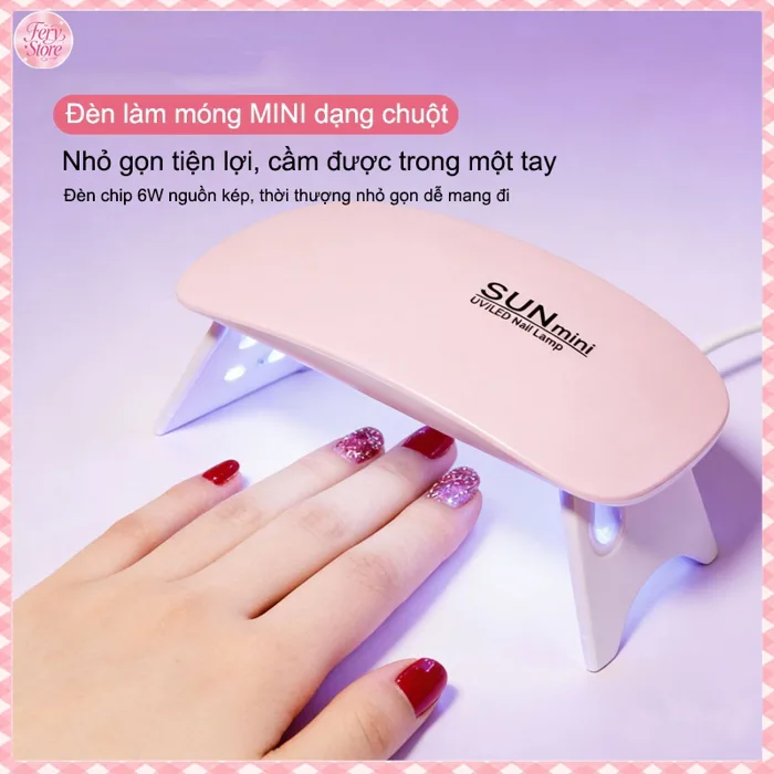 Máy hơ gel SUN mini chính hãng 6W 6 bóng LED/UV - Đèn hơ gel làm móng nail  cầm tay, để bàn, bỏ túi mang đi tiện lợi