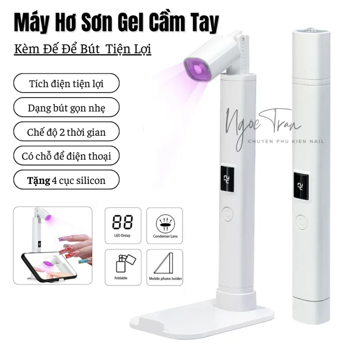 Máy Hơ Móng Tay Mini Cầm Tay Tích Điện Kèm Đế | Đèn Hơ Gel LED UV Mini |  Dùng Nối Móng Tạo Hình Gel Dễ Dàng