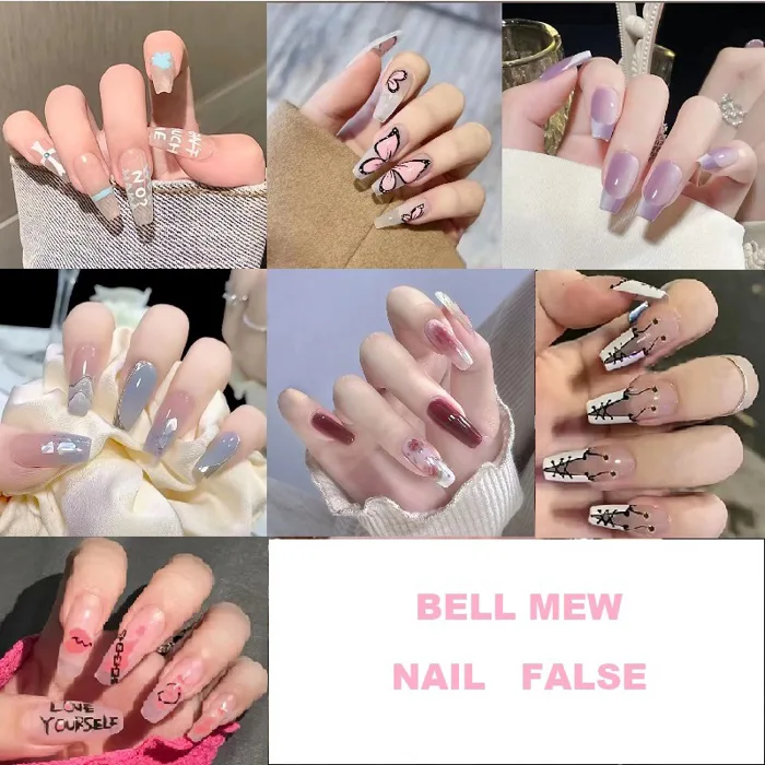 Bộ móng tay giả cao cấp dáng dài (false nail) dễ tháo lắp, chống nước tặng  kèm keo dán MO03