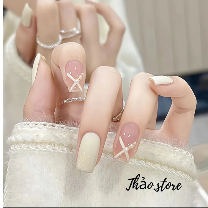 Nail box móng úp thiết kế tặng keo và dũa, móng tay giả đính đá sang trọng,  mẫu nail đẹp