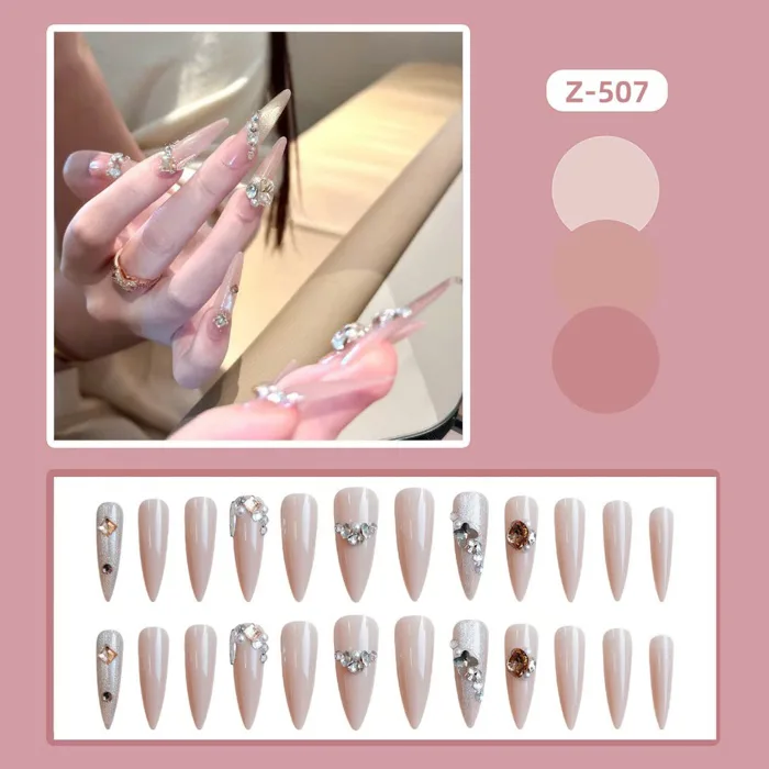 Nailbox, Móng tay giả dài nhọn đính đá, Nailbox dài đính đá, nail box thiết  kế cô dâu