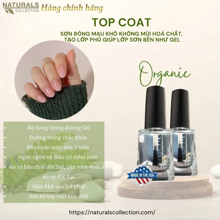 Sơn bóng top coat giúp cố định màu lâu bền suốt 3 tuần USA NATURALS  COLLECTION sử dụng được cho mẹ bầu và trẻ em - 7.5ml