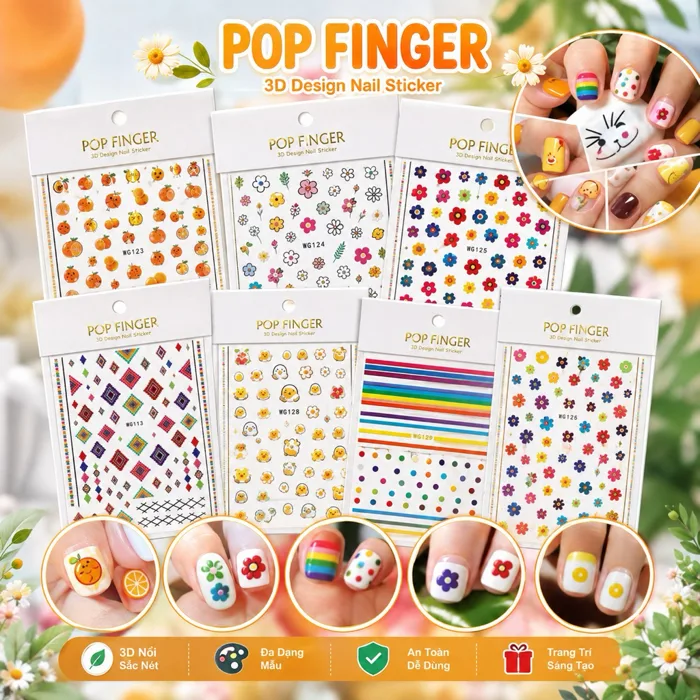 Sticker Dán Móng Tay 3D Pop Finger Nhiều Mẫu Hoa Trái Cây Hoạt Hình Trang  Trí Nail