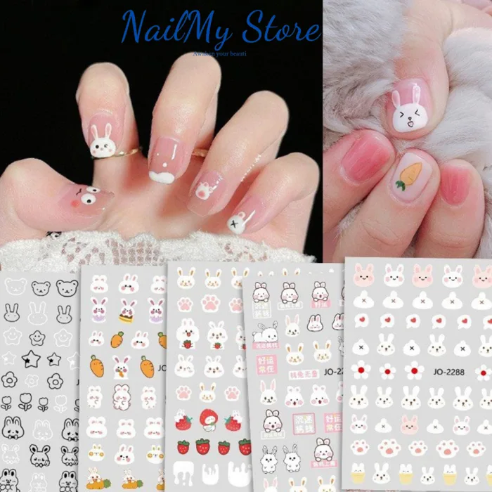 Sticker dán móng, sticker nail thỏ, miếng dán móng tay 3D nail sticker mã  con vật rẻ