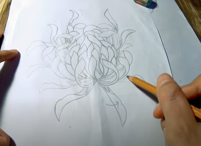 Cách Vẽ Hình Xăm Hoa Cúc Nhật Cổ Bao Nét Bao Chuẩn - Feehand Tattoo