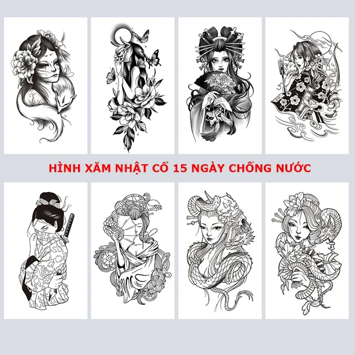 Hình xăm dán geisha nhật bản, hình xăm nhật cổ tạm thời 15 ngày chống nước  | Shopee Việt Nam