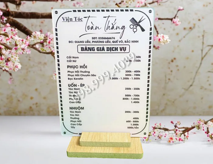 In Menu Bảng Giá Dịch Vụ Salon Tóc - Nails - Xưởng In Móc Khóa -  XuongInThienNam.com