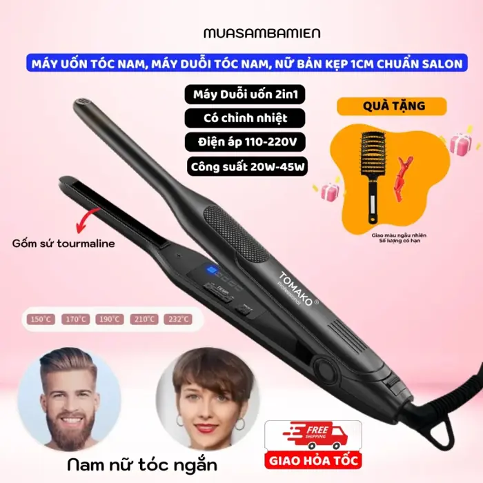 Máy Uốn Tóc Nam Tomako 1088A, bản kẹp nhỏ 1cm chuẩn salon. - Koremi Việt Nam