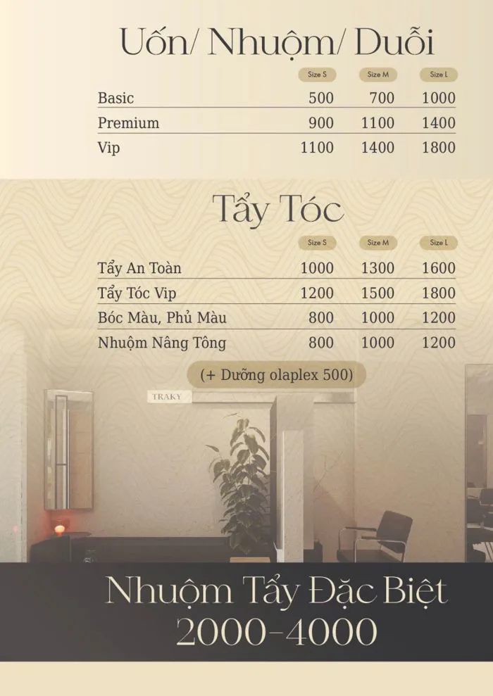 BẢNG GIÁ DỊCH VỤ TRAKY HAIR SALON