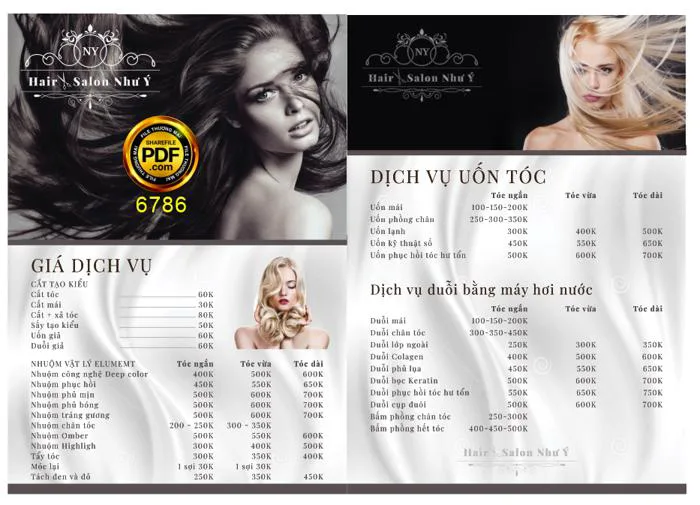 Menu bảng giá dịch vụ Hair salon Như Ý file corel | VIPcorel.com - Thư viện  mẫu thiết kế đồ họa CorelDRAW (CDR).