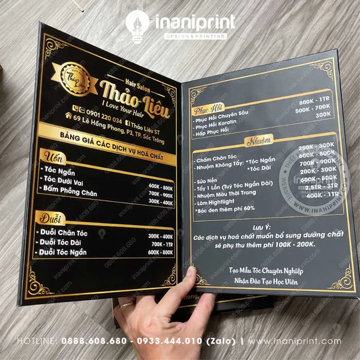 Mẫu Menu Hair Salon, Bảng Giá Hair Salon, Thực Đơn Hair Salon Đẹp Giá Rẻ »  In Ấn iPrint - In name card giá rẻ