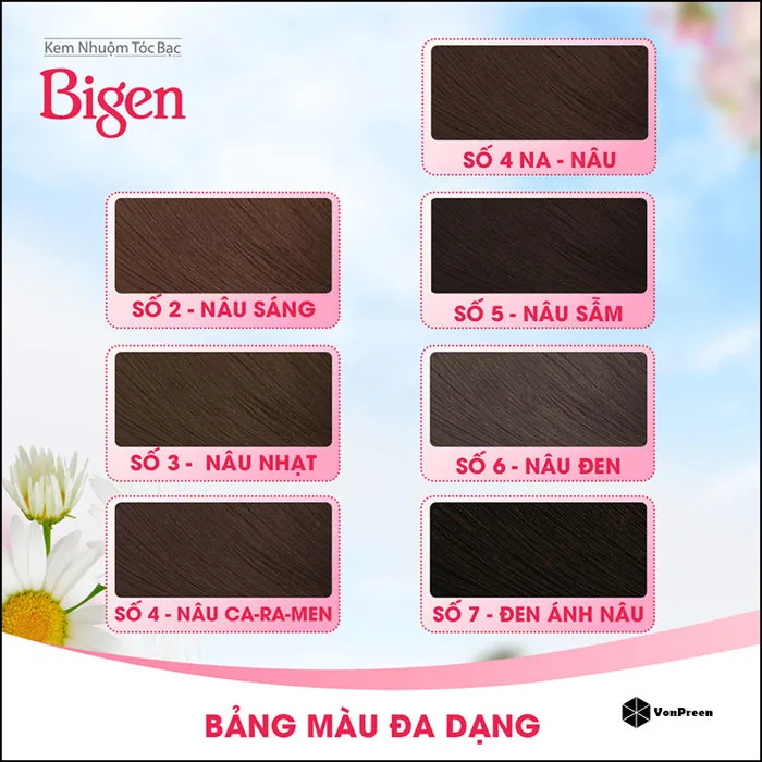 Bảng màu thuốc nhuộm tóc Bigen