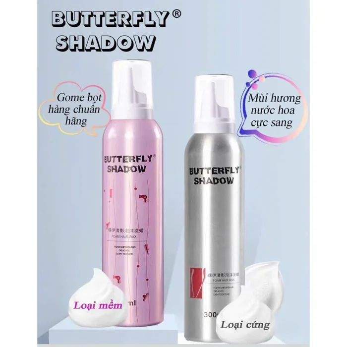 Gôm mềm giữ nếp tóc nữ Butterfly Shadow 300ml keo bọt dạng mềm tạo kiểu và