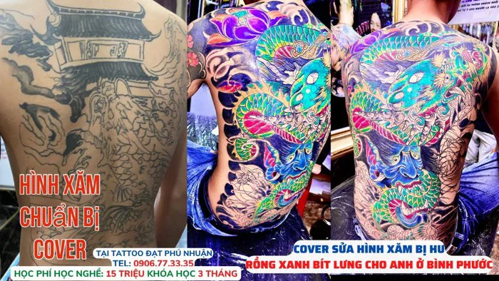 70% COVER SỬA HÌNH XĂM BỊ. HƯ RỒNG XANH BÍT LƯNG CHO TRAI BÌNH PHƯỚC Tattoo  Đạt Phú Nhuận 0906773335