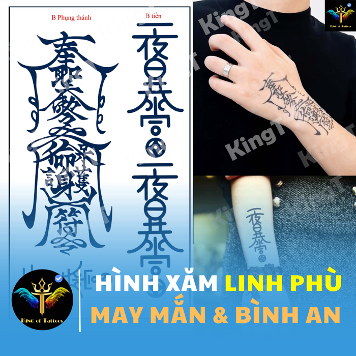 KingT】Hình xăm dán 15 ngày LINH PHÙ may mắn bình an chữ Trung Quốc 11x18cm  full tờ - Hình xăm 15 ngày thảo dược thiên nhiên an toàn tuyệt đối với da,
