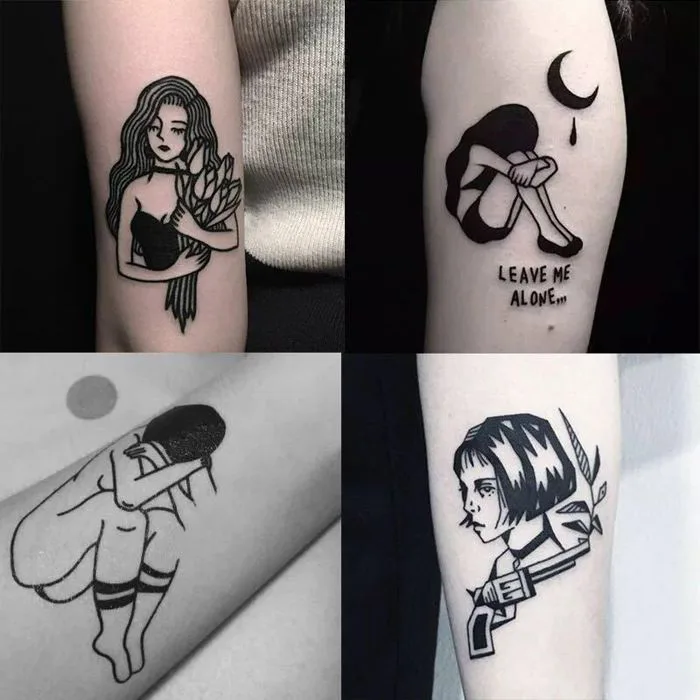 57 Hình Xăm Dán Tatoo Cô Gái Tình Nhân Đen Trắng Cá Tính Unisex – Legaxi