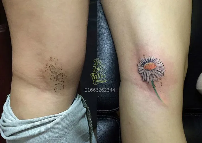 Hình xăm hoa đẹp, Chrysanthemum tattoo, hình xăm hoa cúc, hình xăm nhỏ, hình  xăm che bớt, hình xăm che sẹo, cover tattoo, hình xăm nữ, hình xăm cho nữ,UV  tattoo,Xăm dạ