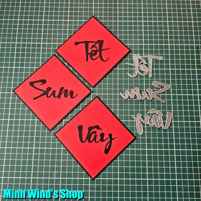 K1198 - Khuôn Kim Loại Cắt Chữ TẾT SUM VẦY Thư Pháp Chất Liệu Thép Cabon  Dùng Kèm Máy Cắt Khuôn Thép