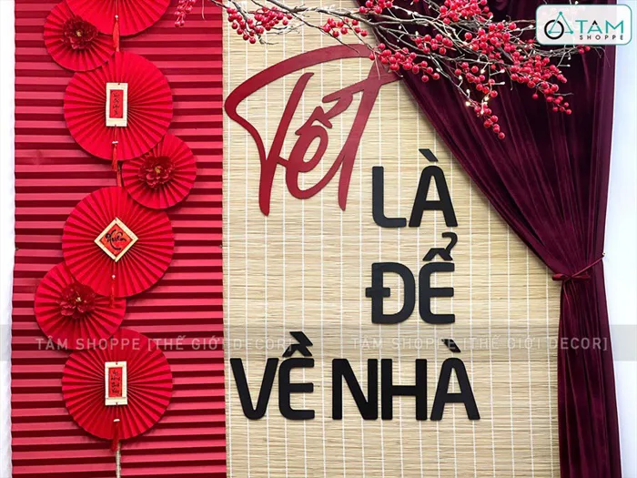 Bộ chữ gỗ Tết là để về nhà - Tết sum vầy [Chữ lớn - Cắt theo yêu