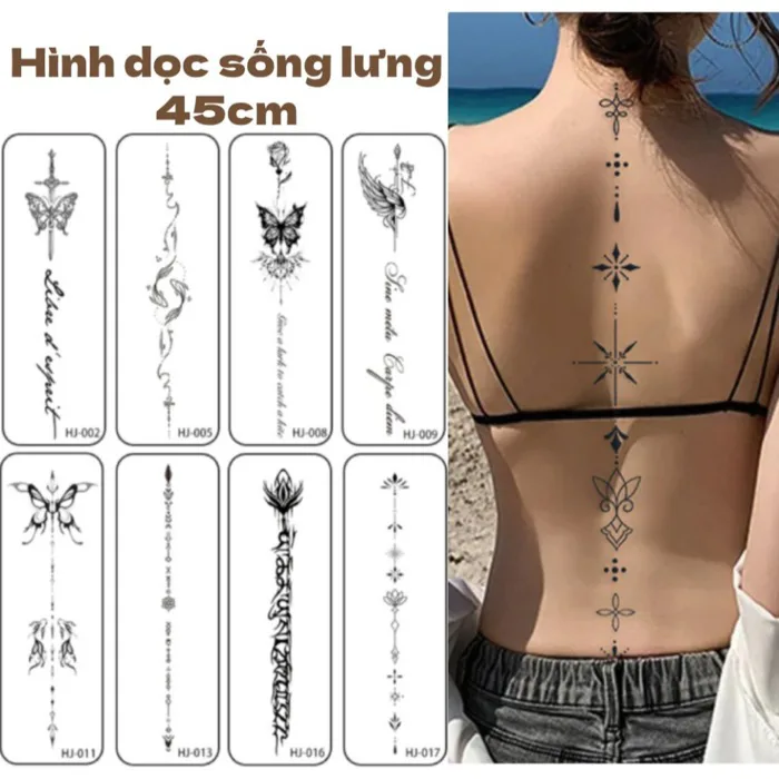 Hình xăm dán 45cm dọc sống lưng 15 ngày hình săm kín lưng | miếng dán xăm  nước 7-15 ngày Unisex