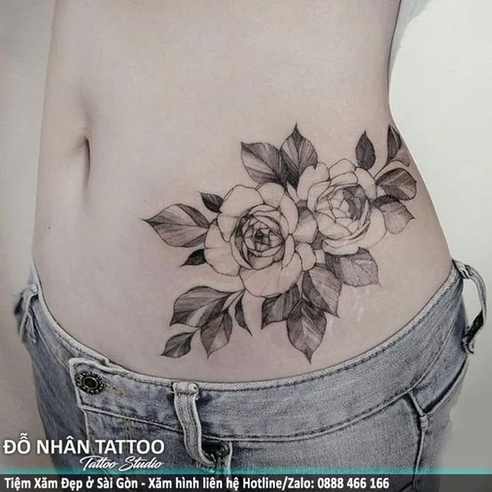 Unique Stomach Tattoo with Flowers and Leaves | Hình xăm bên hông, Hình xăm  bụng, Hình