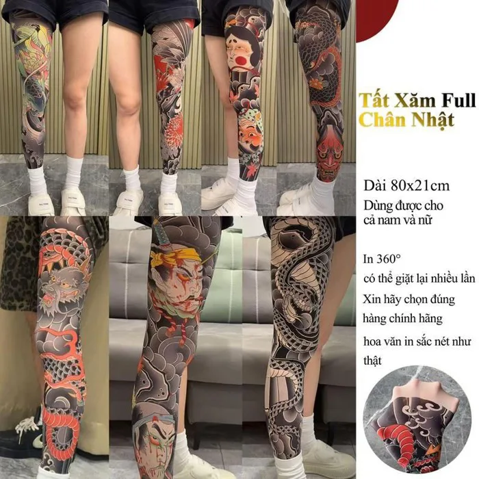 Tất Xăm Full Chân Nhật Cổ Mỏng Mềm Co Dãn Ôm Chân Họa Tiết 360 Độ (1 chiếc)