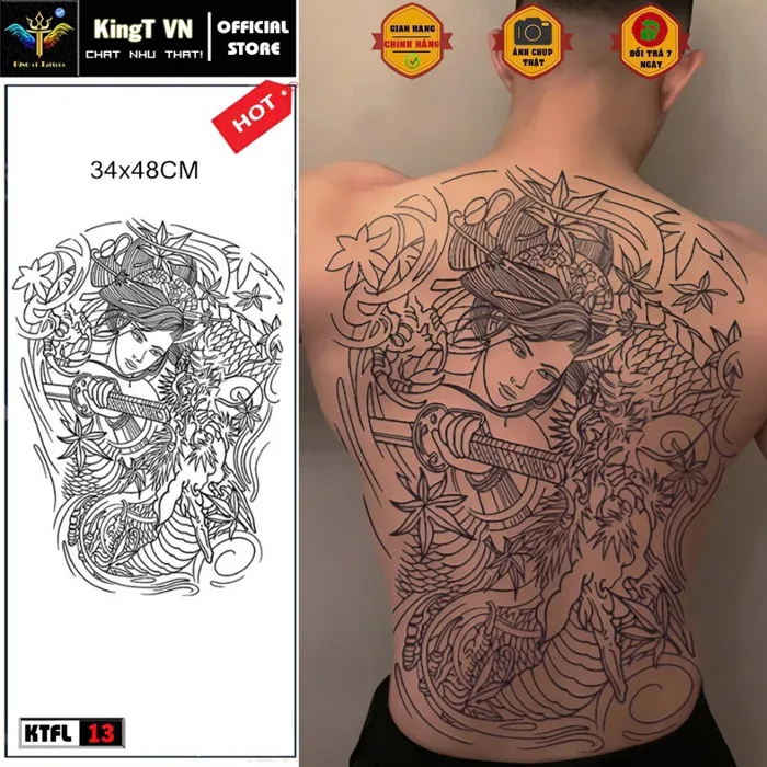 ✓ Hình xăm 15 ngày full lưng nhật cổ geisha cô gái nhật mặt quỷ hàng chính  hãng KingT | Shopee Việt Nam