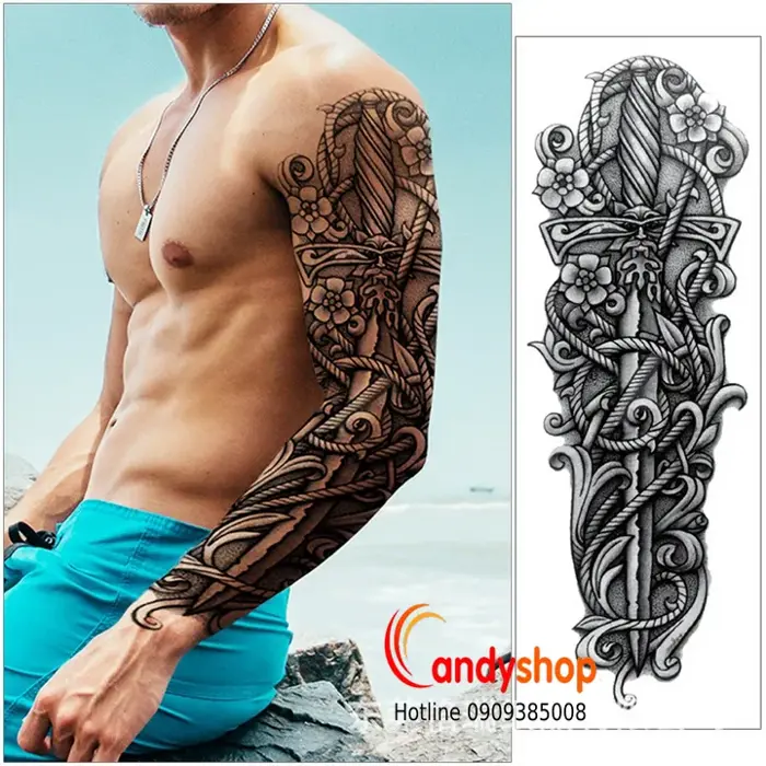 HCM] Tattoo hình xăm dán Full Cánh Tay QB-3038, Hình xăm giả dán tạm thời  chống nước, mẫu thanh kiếm cá tính dành cho nam nữ | Lazada Việt Nam