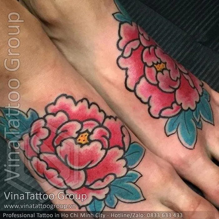 Hình xăm hoa mẫu đơn - VinaTattoo Group