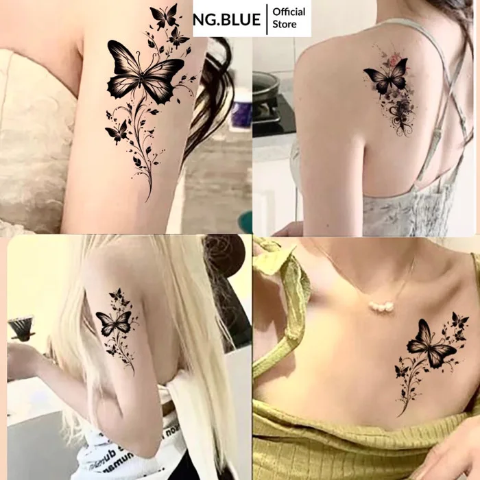 Hình xăm dán con bướm hoa 3d màu mini tạm thời xinh đáng yêu nữ tay ngực  cute dễ thương chống nước giả tatoo 5-7 ngày
