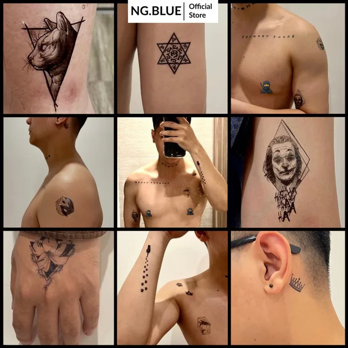 Hình xăm dán tatoo tạm thời 6x10cm chống thấm nước lên hình ngay kéo dài  5-7 ngày hình xăm giả chữ giả mini dán nam nữ Q