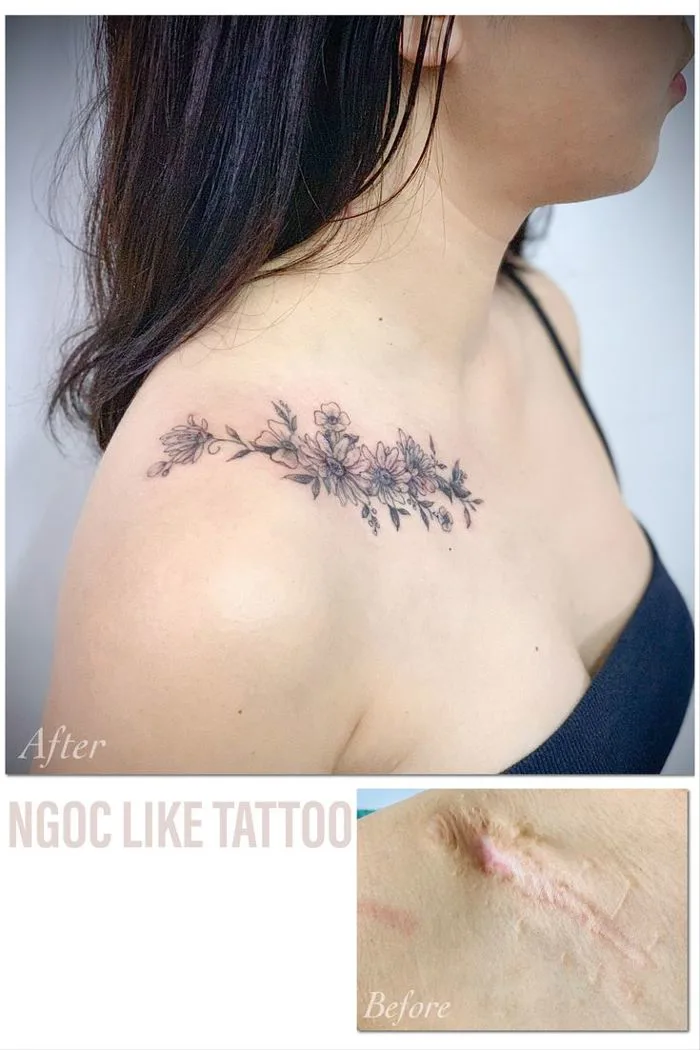 Hình xăm che sẹo gãy xương quai xanh