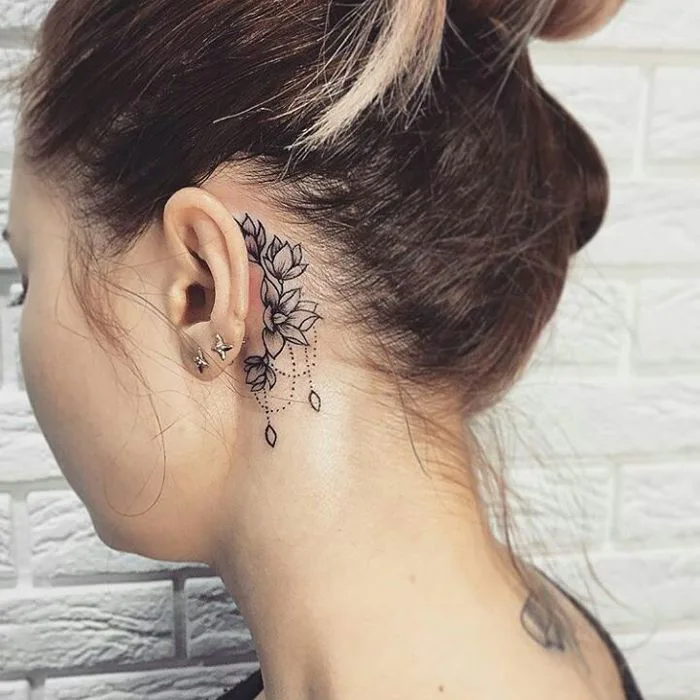 7 Vành tai cho nữ ý tưởng | hình xăm sau tai, hình xăm, hình xăm hoa