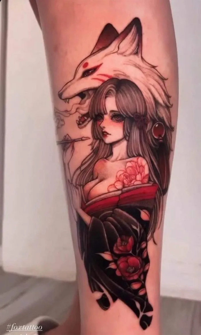 Hình xăm ngầu cho nữ | Hình xăm cô gái nhật, Tattoo hồ ly, Xăm nghệ