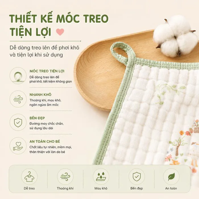 Set 5 khăn sữa cho bé in hình thú sợi bông tre 6 lớp, khăn xô cao cấp siêu  thấm hút, mềm mại, kháng khuẩn cho trẻ sơ sinh
