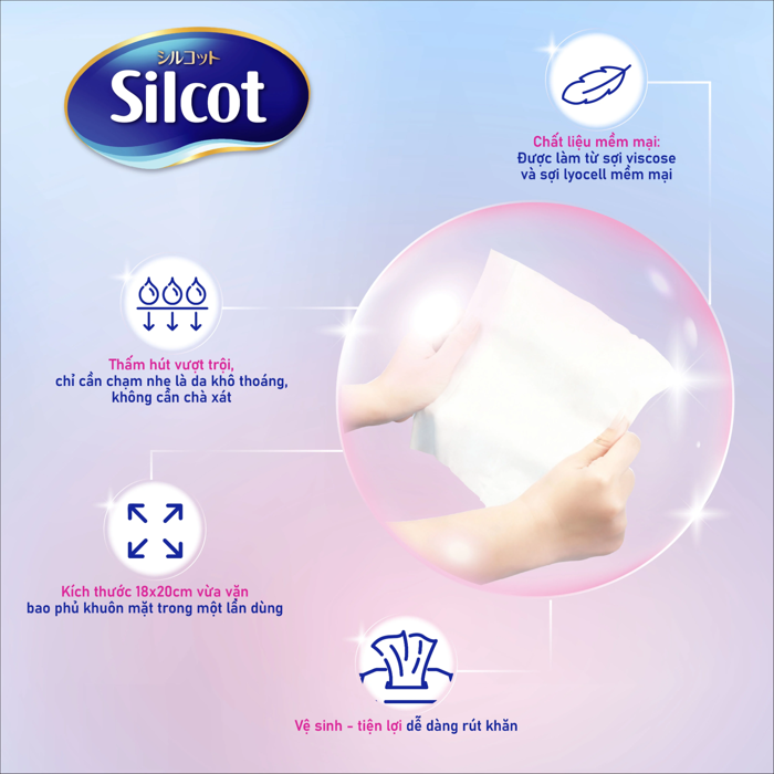Khăn khô lau mặt Silcot 80 miếng/gói – hoaphamtieudung